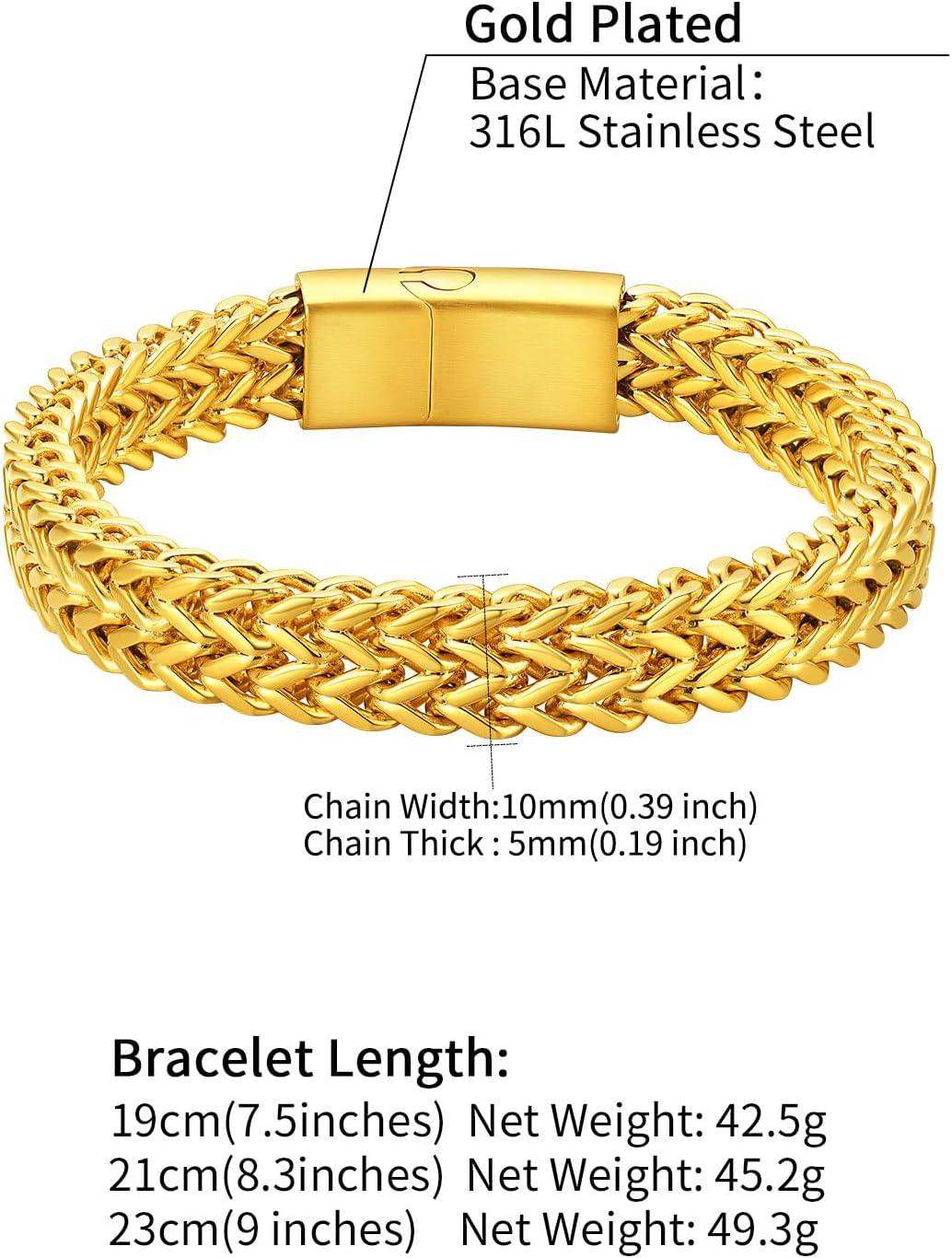 imageChainsHouse Bracelet for Men Franco Curb Chain Link with Sturdy Clasp 75839 Inches Length 61012MM Width Bracelet Chain Gift for Dad Husband Fathers Day BirthdayQ 10mmGold PlatedCustom