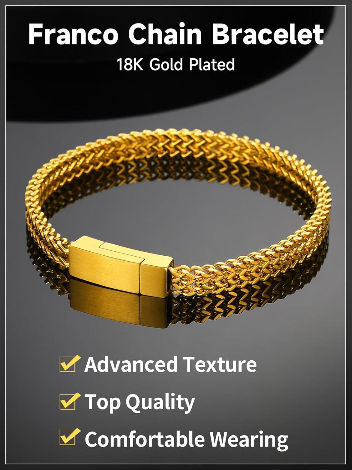 imageChainsHouse Bracelet for Men Franco Curb Chain Link with Sturdy Clasp 75839 Inches Length 61012MM Width Bracelet Chain Gift for Dad Husband Fathers Day BirthdayP 6mmGold PlatedCustom