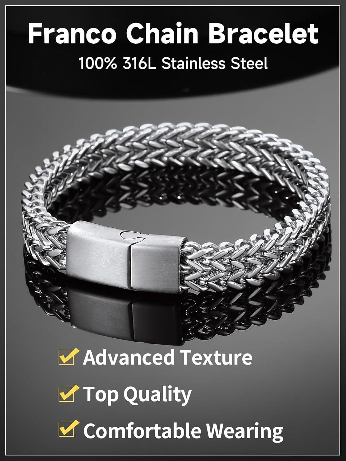 imageChainsHouse Bracelet for Men Franco Curb Chain Link with Sturdy Clasp 75839 Inches Length 61012MM Width Bracelet Chain Gift for Dad Husband Fathers Day BirthdayK 10mmSteelCustom