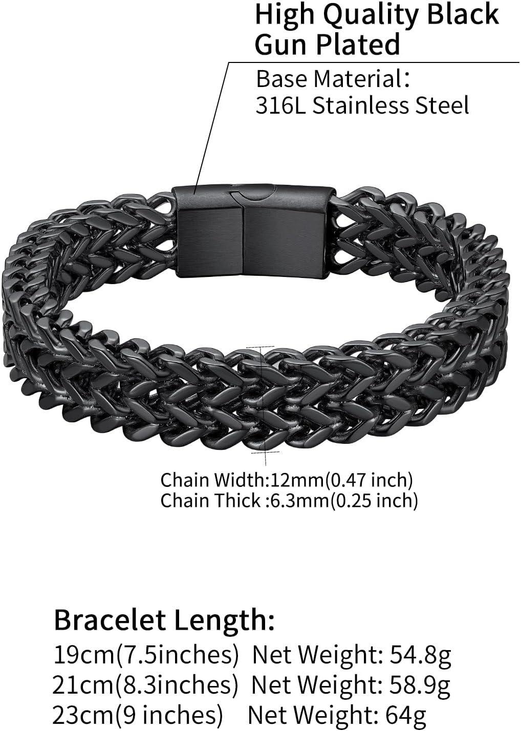 imageChainsHouse Bracelet for Men Franco Curb Chain Link with Sturdy Clasp 75839 Inches Length 61012MM Width Bracelet Chain Gift for Dad Husband Fathers Day BirthdayO 12mmBlackCustom