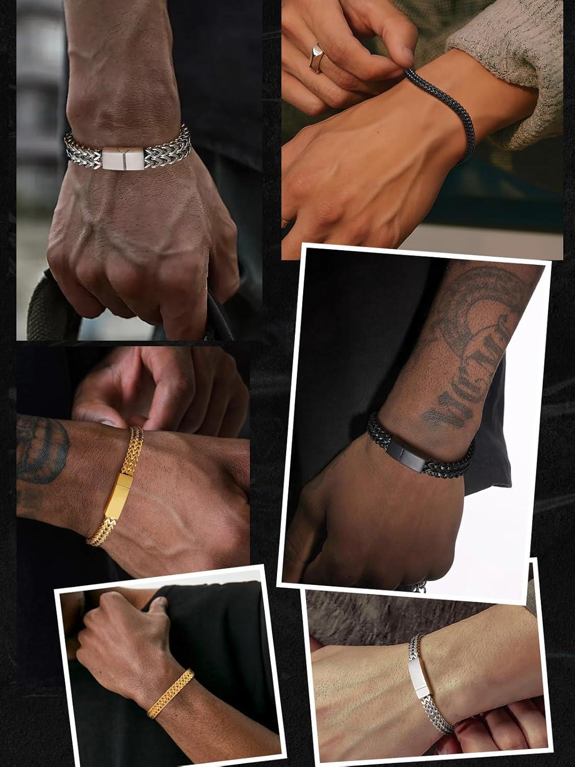 imageChainsHouse Bracelet for Men Franco Curb Chain Link with Sturdy Clasp 75839 Inches Length 61012MM Width Bracelet Chain Gift for Dad Husband Fathers Day BirthdayF 12mmBlack