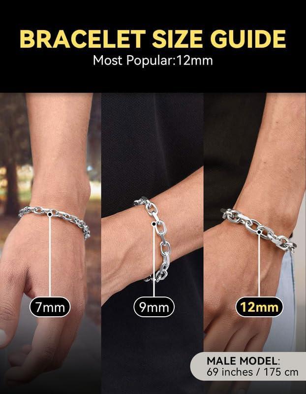 imageChainsHouse Cable Chain Link Bracelet for Men Women 7mm9mm12mm Width 7583quot Length 316L Stainless Steel18K Gold ToneBlack Send Gift Boxb 9mm stainless