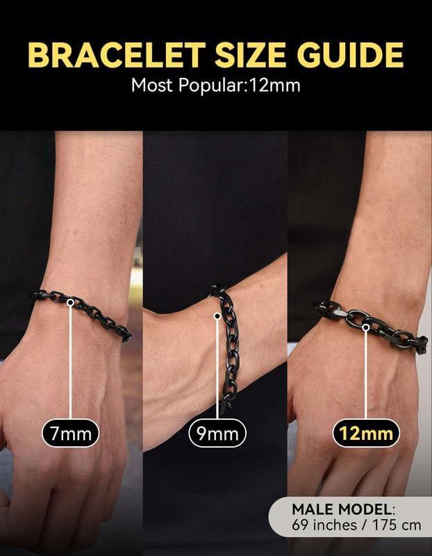 imageChainsHouse Cable Chain Link Bracelet for Men Women 7mm9mm12mm Width 7583quot Length 316L Stainless Steel18K Gold ToneBlack Send Gift Boxe 9mm black