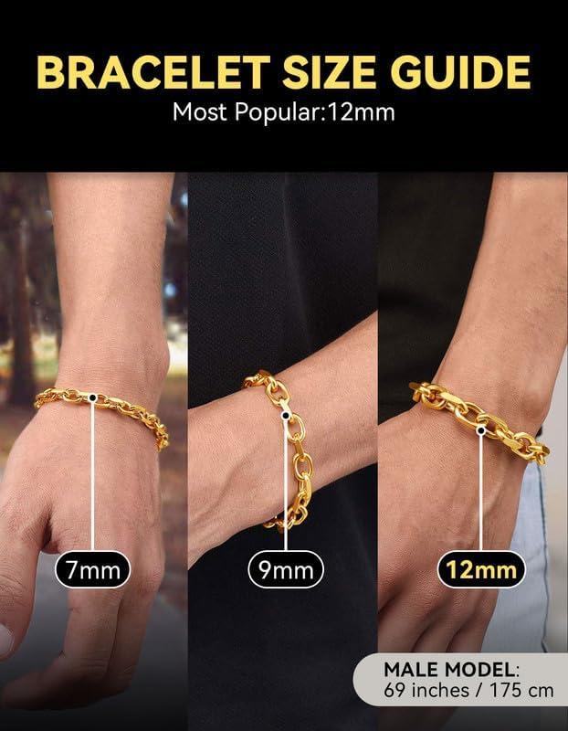 imageChainsHouse Cable Chain Link Bracelet for Men Women 7mm9mm12mm Width 7583quot Length 316L Stainless Steel18K Gold ToneBlack Send Gift Boxg 7mm gold