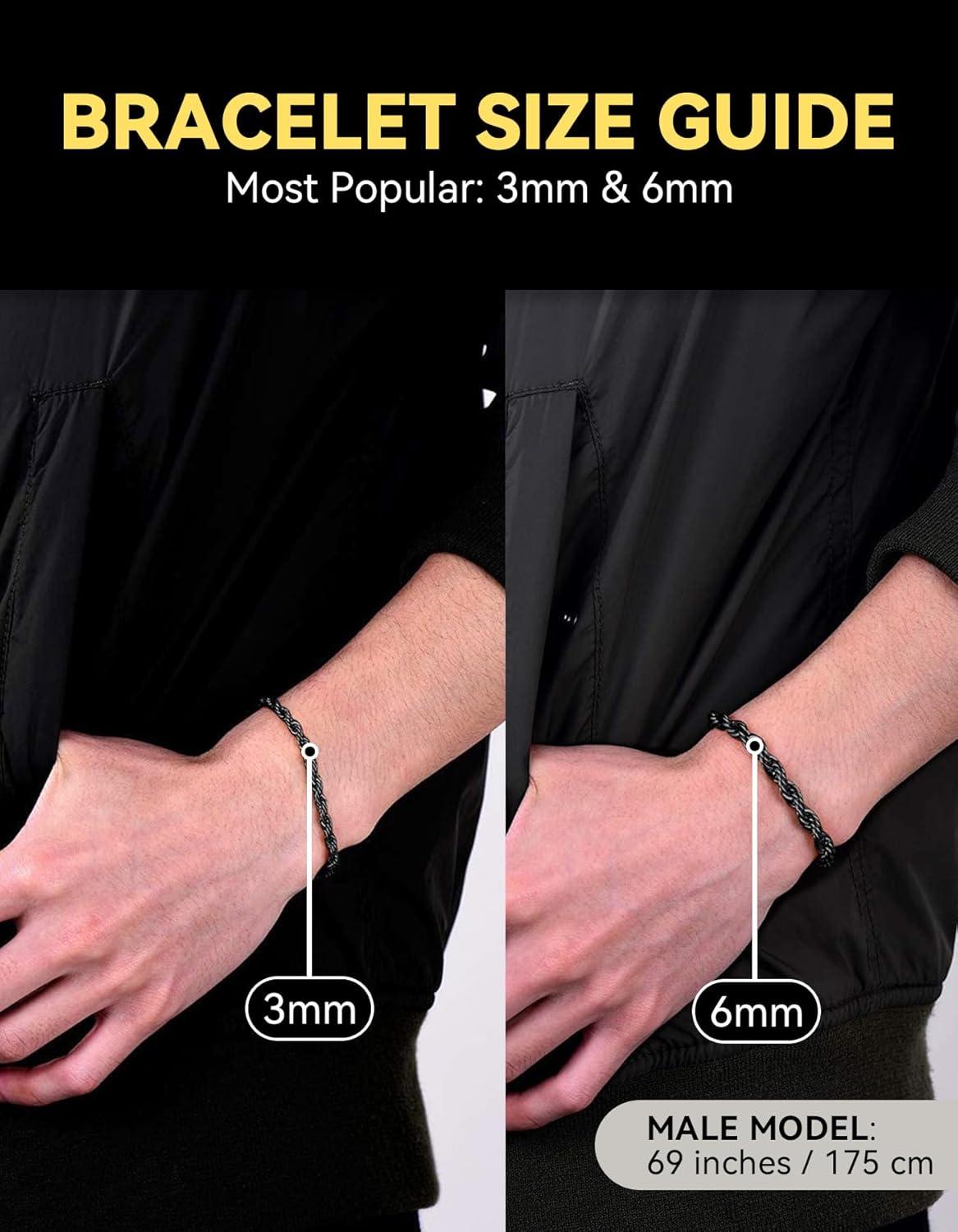 imageChainsHouse Chain Bracelet for Men Twisted Rope Bracelets Stainless SteelBlack14K Gold Metal Plated Wrist Chain 3mm6mm Width 83quot Send Gift Box3mmblacktwisted