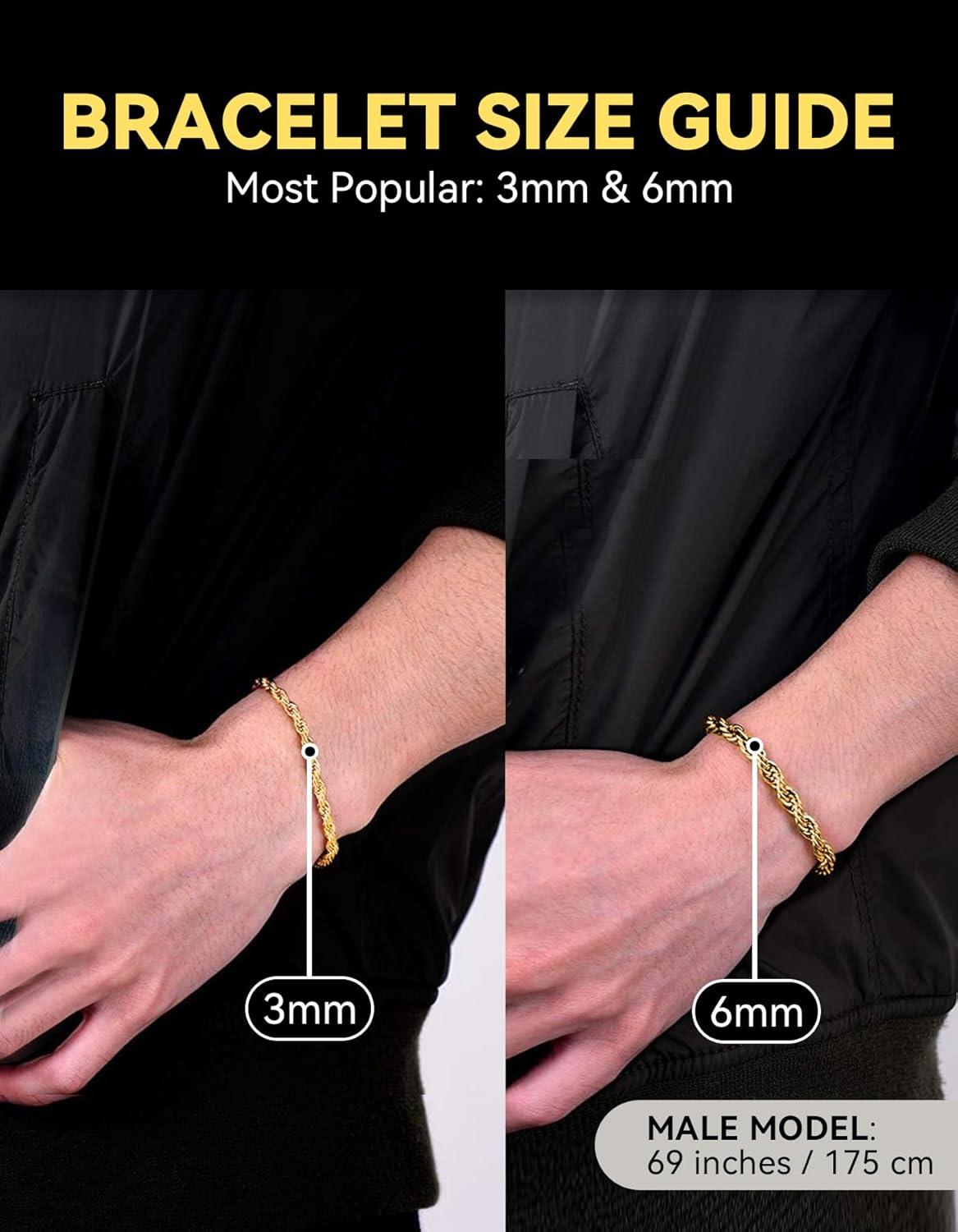 imageChainsHouse Chain Bracelet for Men Twisted Rope Bracelets Stainless SteelBlack14K Gold Metal Plated Wrist Chain 3mm6mm Width 83quot Send Gift Box3mmgoldtwisted