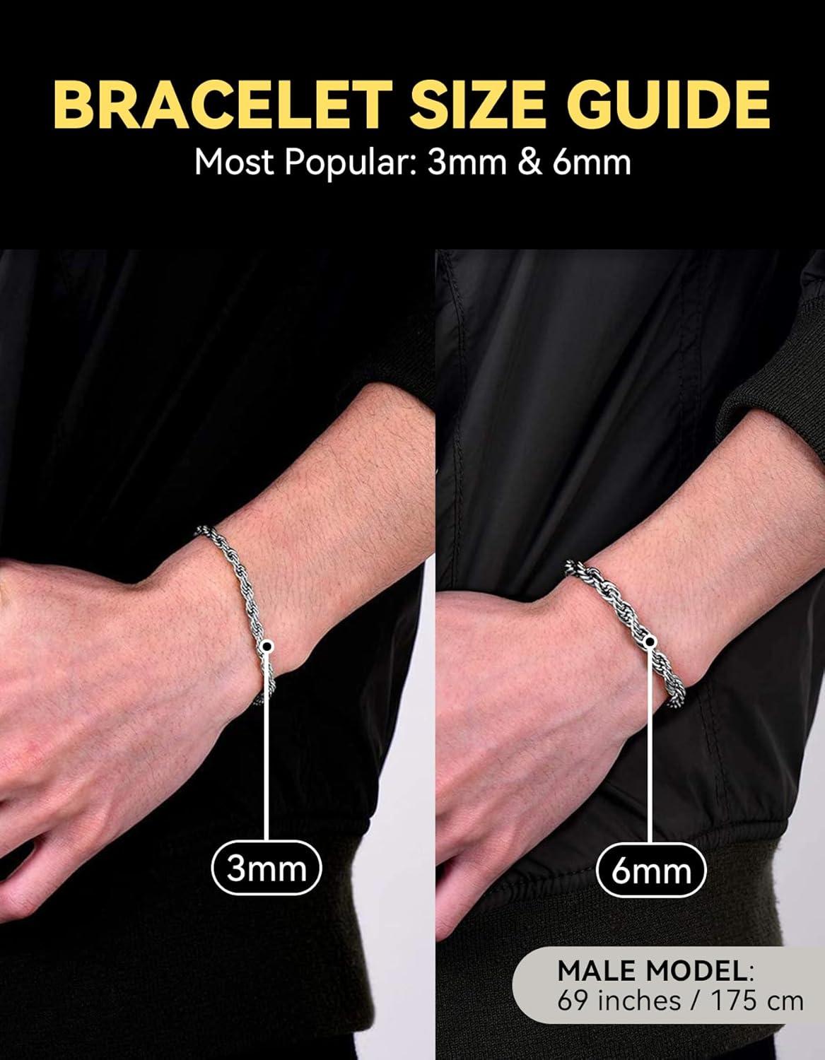 imageChainsHouse Chain Bracelet for Men Twisted Rope Bracelets Stainless SteelBlack14K Gold Metal Plated Wrist Chain 3mm6mm Width 83quot Send Gift Box3mmstainlesstwisted