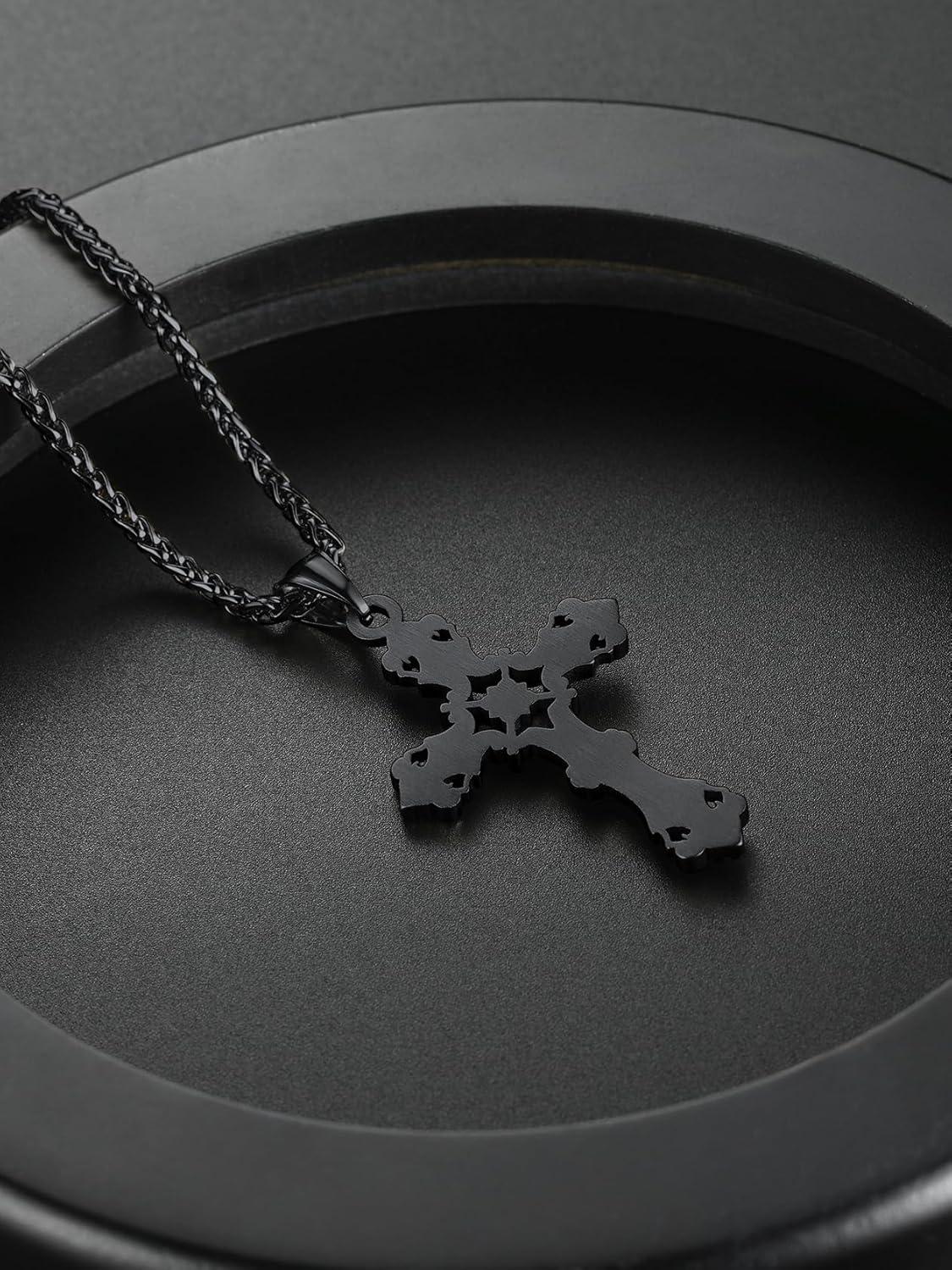 imageChainsHouse Cross Necklace for Men Black18K Gold PlatedStainless Steel Christian Jewelry Cross Pendant Necklace for Men with Gift Boxa Jecus CrossBlack