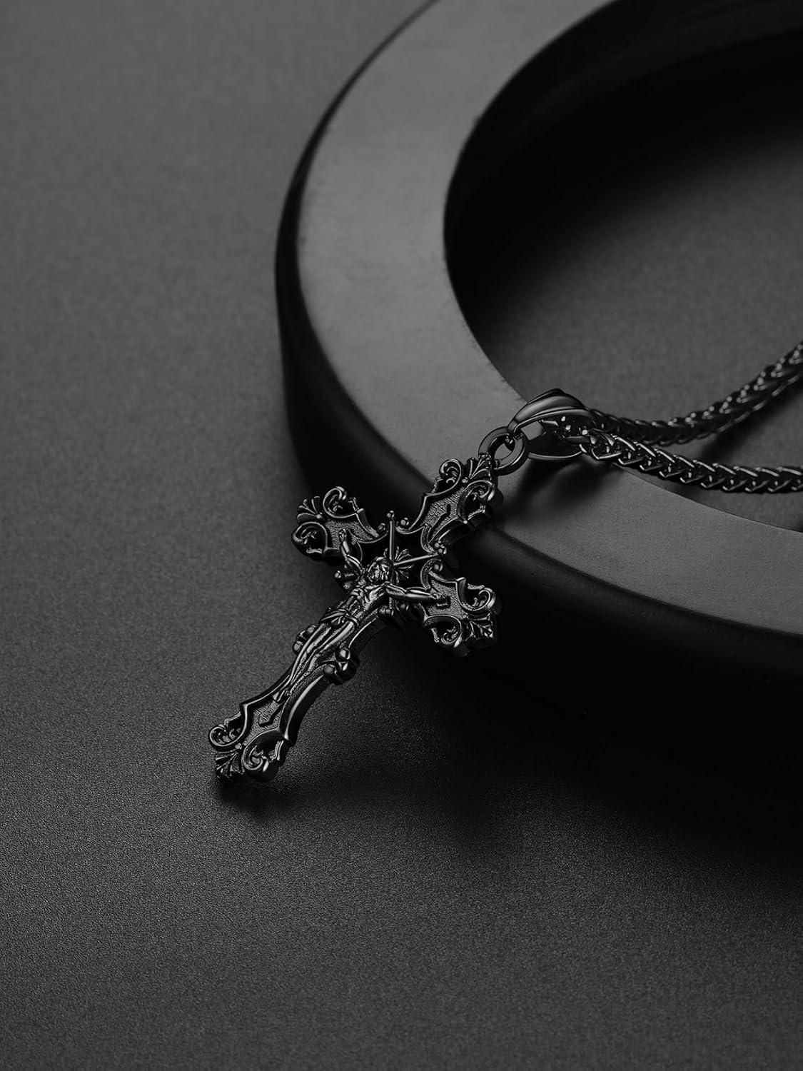 imageChainsHouse Cross Necklace for Men Black18K Gold PlatedStainless Steel Christian Jewelry Cross Pendant Necklace for Men with Gift Boxa Jecus CrossBlack