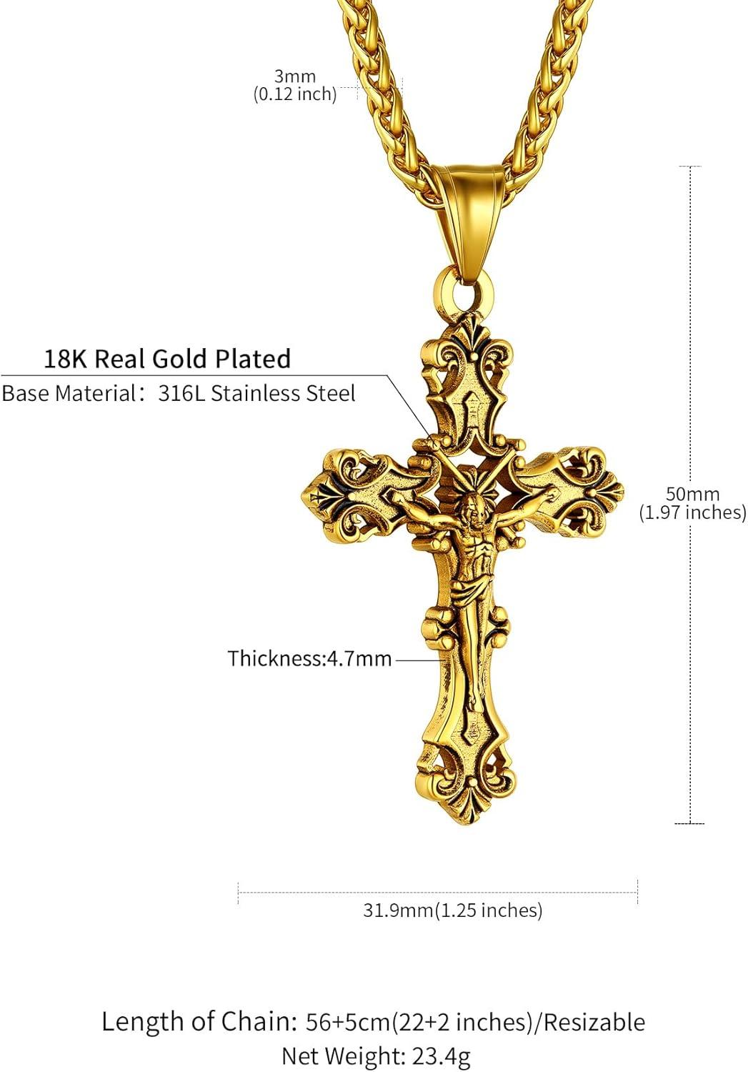 imageChainsHouse Cross Necklace for Men Black18K Gold PlatedStainless Steel Christian Jewelry Cross Pendant Necklace for Men with Gift Boxa Jecus CrossGold