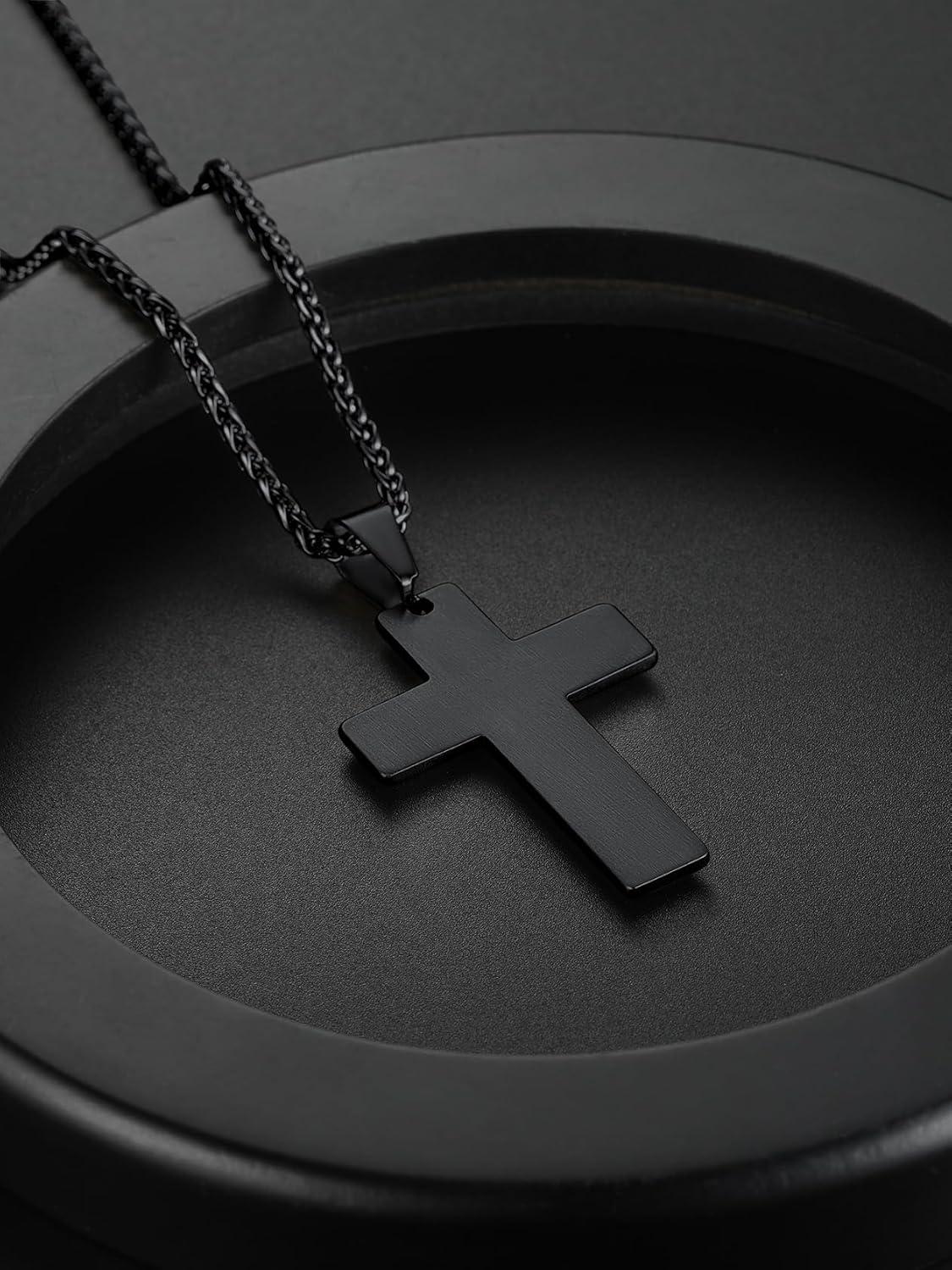 imageChainsHouse Cross Necklace for Men Black18K Gold PlatedStainless Steel Christian Jewelry Cross Pendant Necklace for Men with Gift Boxb Dripping Oil CrossBlack