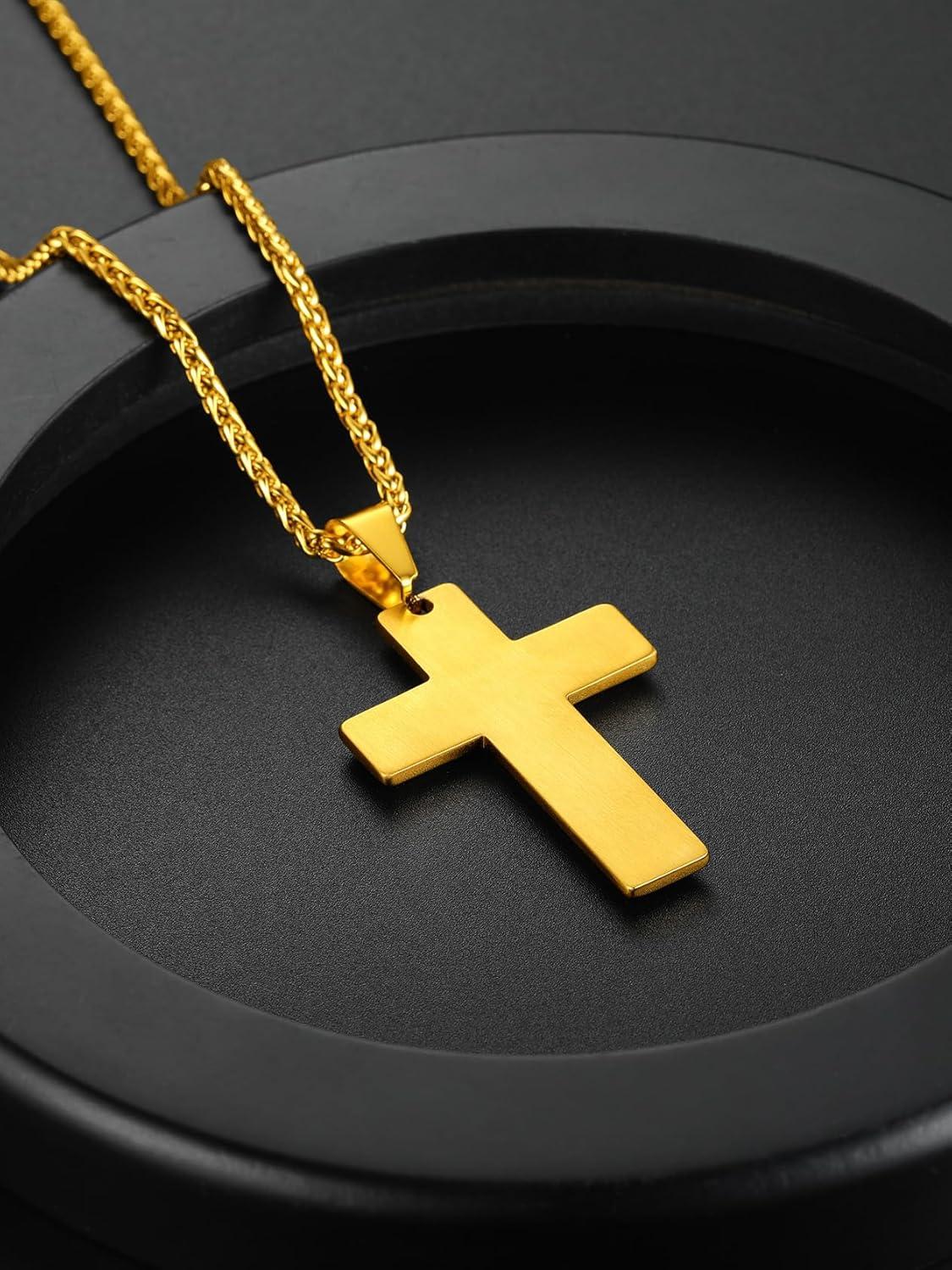 imageChainsHouse Cross Necklace for Men Black18K Gold PlatedStainless Steel Christian Jewelry Cross Pendant Necklace for Men with Gift Boxb Dripping Oil CrossGold