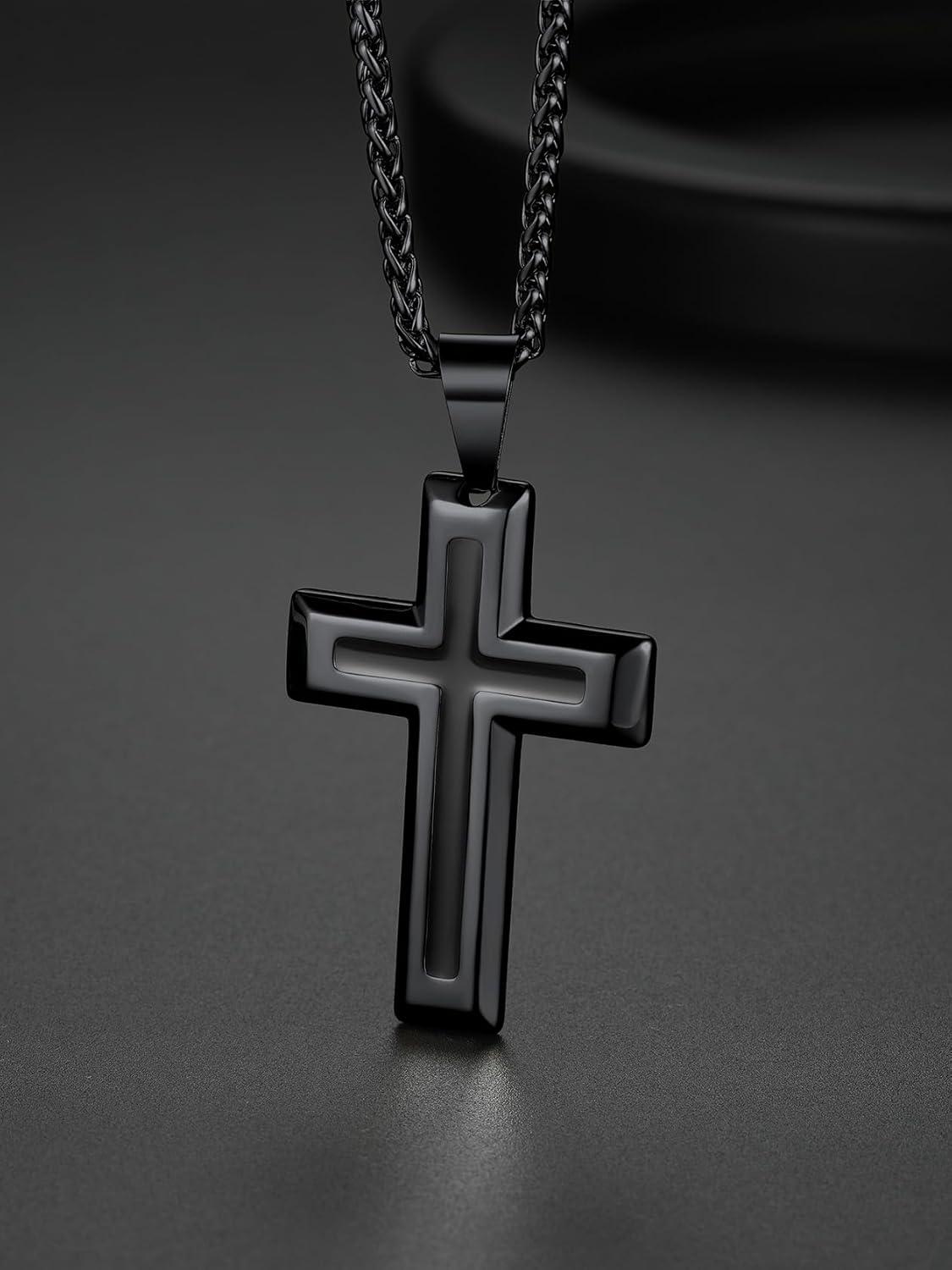 imageChainsHouse Cross Necklace for Men Black18K Gold PlatedStainless Steel Christian Jewelry Cross Pendant Necklace for Men with Gift Boxb Dripping Oil CrossBlack