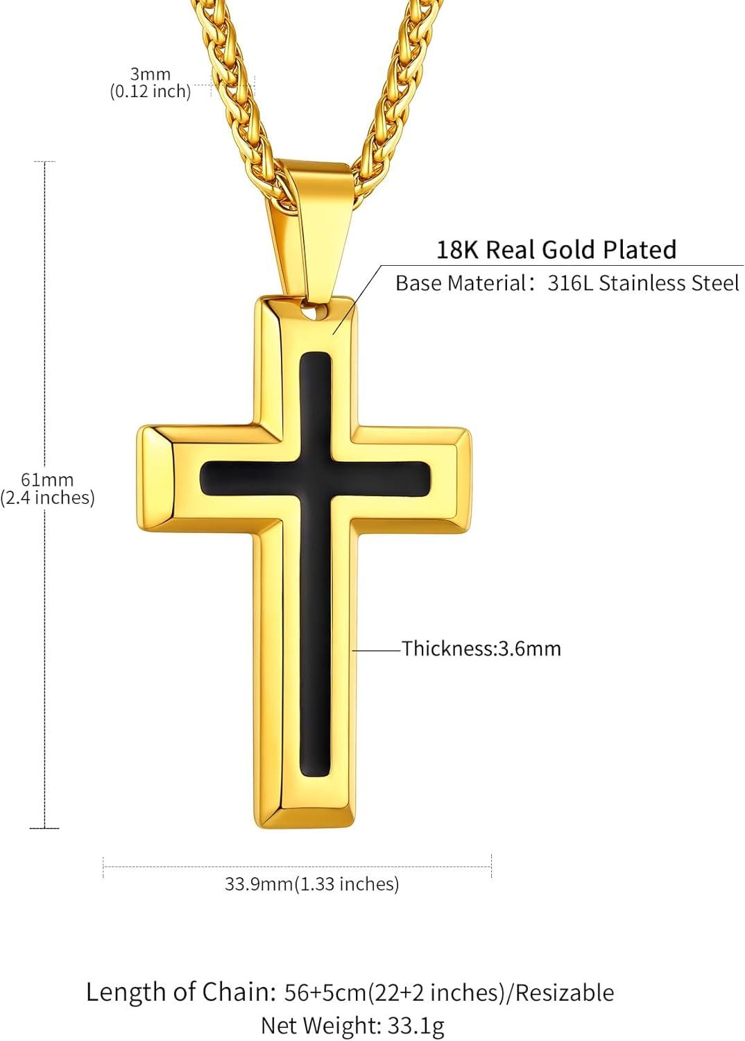 imageChainsHouse Cross Necklace for Men Black18K Gold PlatedStainless Steel Christian Jewelry Cross Pendant Necklace for Men with Gift Boxb Dripping Oil CrossGold