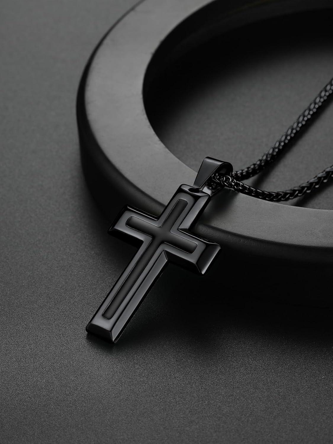 imageChainsHouse Cross Necklace for Men Black18K Gold PlatedStainless Steel Christian Jewelry Cross Pendant Necklace for Men with Gift Boxb Dripping Oil CrossBlack