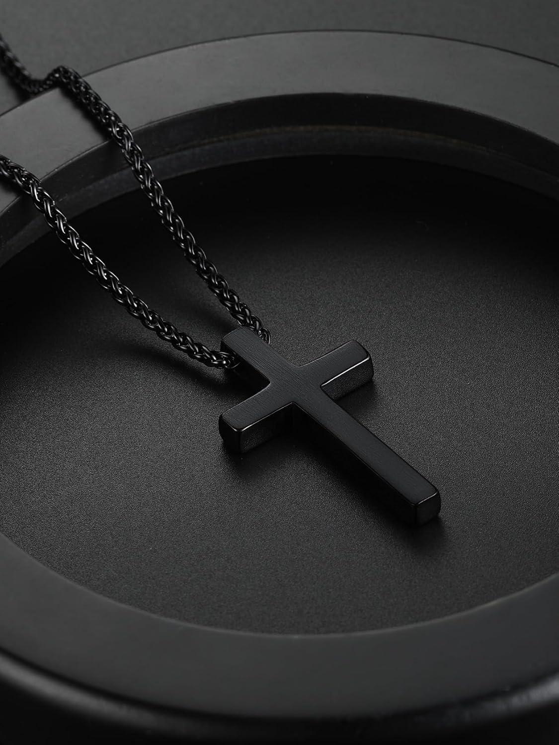imageChainsHouse Cross Necklace for Men Black18K Gold PlatedStainless Steel Christian Jewelry Cross Pendant Necklace for Men with Gift Boxc Plain CrossBlack