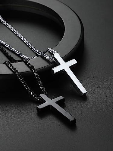 imageChainsHouse Cross Necklace for Men Black18K Gold PlatedStainless Steel Christian Jewelry Cross Pendant Necklace for Men with Gift Boxc Plain CrossBlack