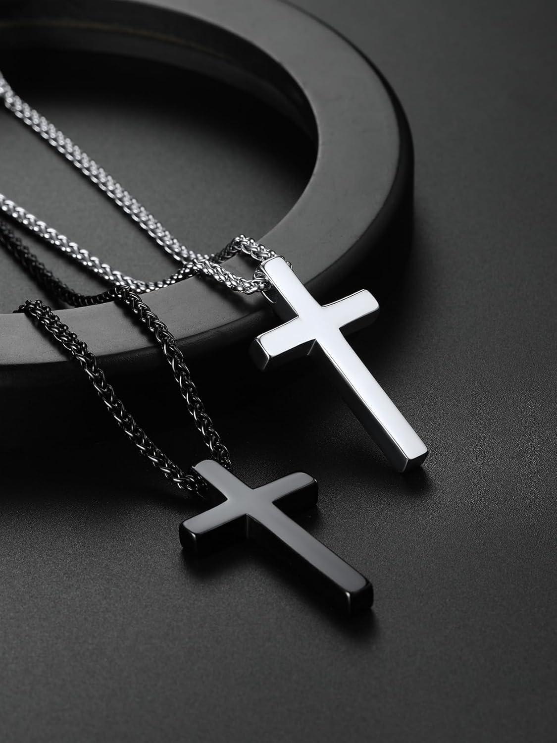 imageChainsHouse Cross Necklace for Men Black18K Gold PlatedStainless Steel Christian Jewelry Cross Pendant Necklace for Men with Gift Boxc Plain CrossSteel