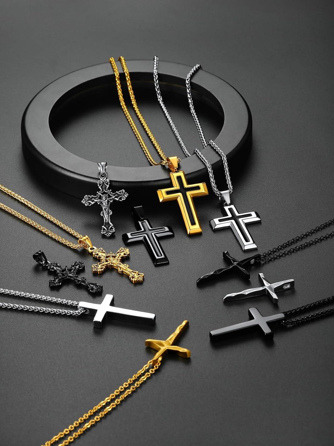 imageChainsHouse Cross Necklace for Men Black18K Gold PlatedStainless Steel Christian Jewelry Cross Pendant Necklace for Men with Gift Boxc Plain CrossSteel