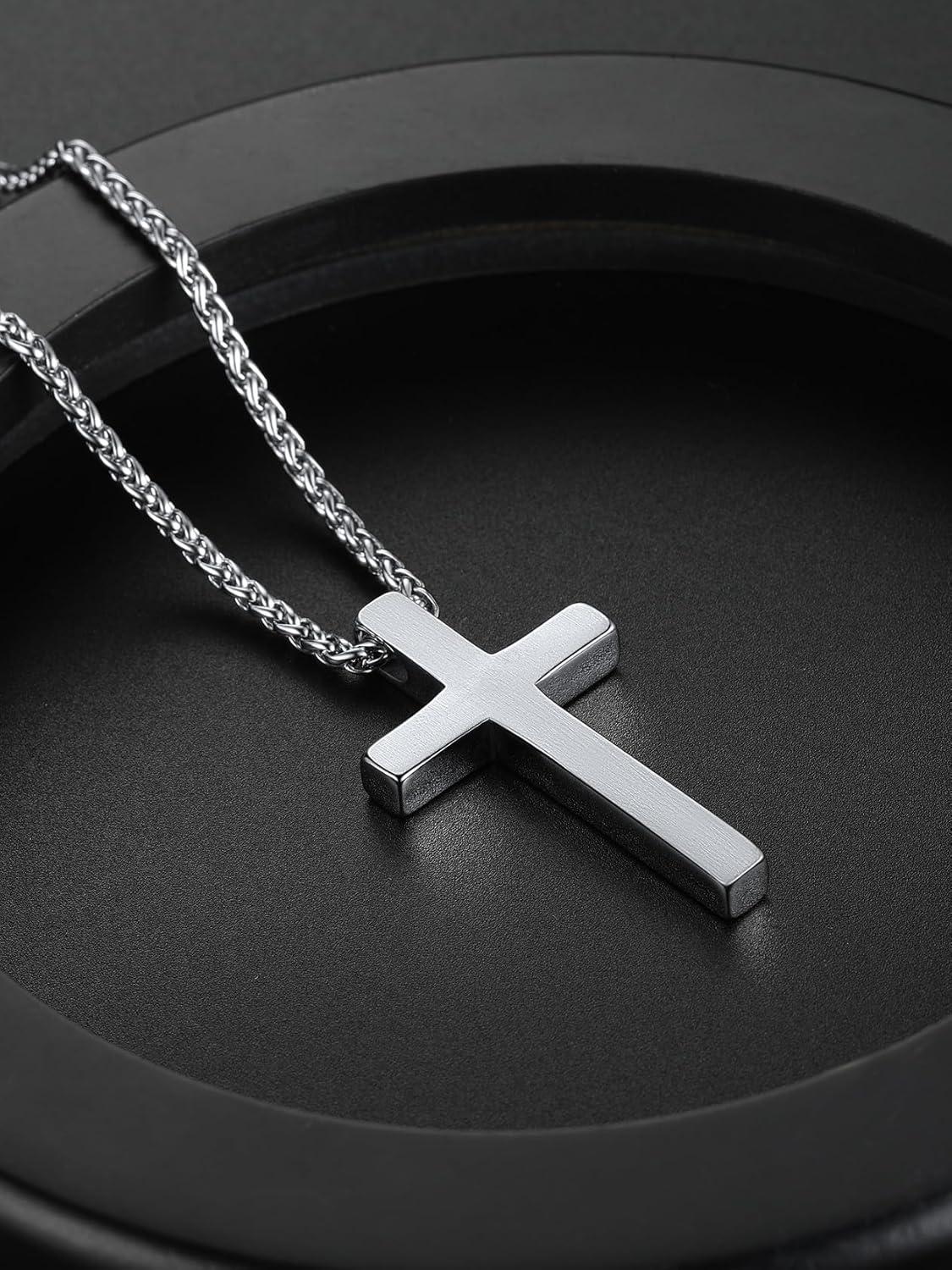imageChainsHouse Cross Necklace for Men Black18K Gold PlatedStainless Steel Christian Jewelry Cross Pendant Necklace for Men with Gift Boxc Plain CrossSteel