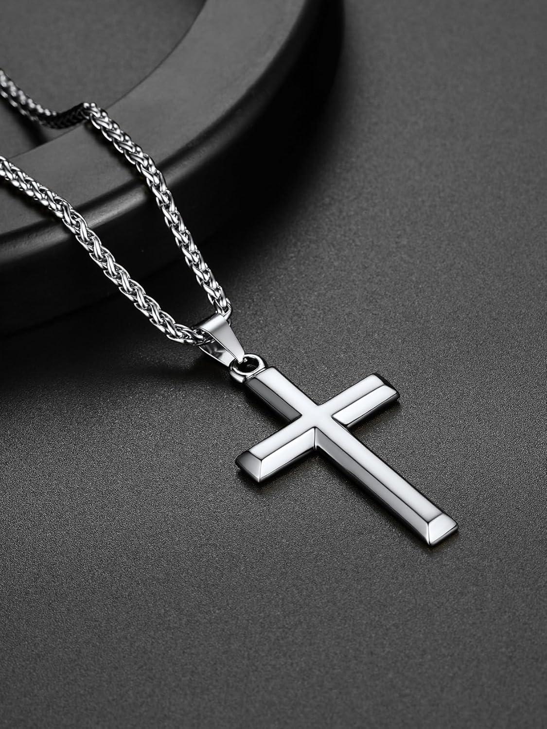 imageChainsHouse Cross Necklace for Men Black18K Gold PlatedStainless Steel Christian Jewelry Cross Pendant Necklace for Men with Gift Boxd CrossSteel