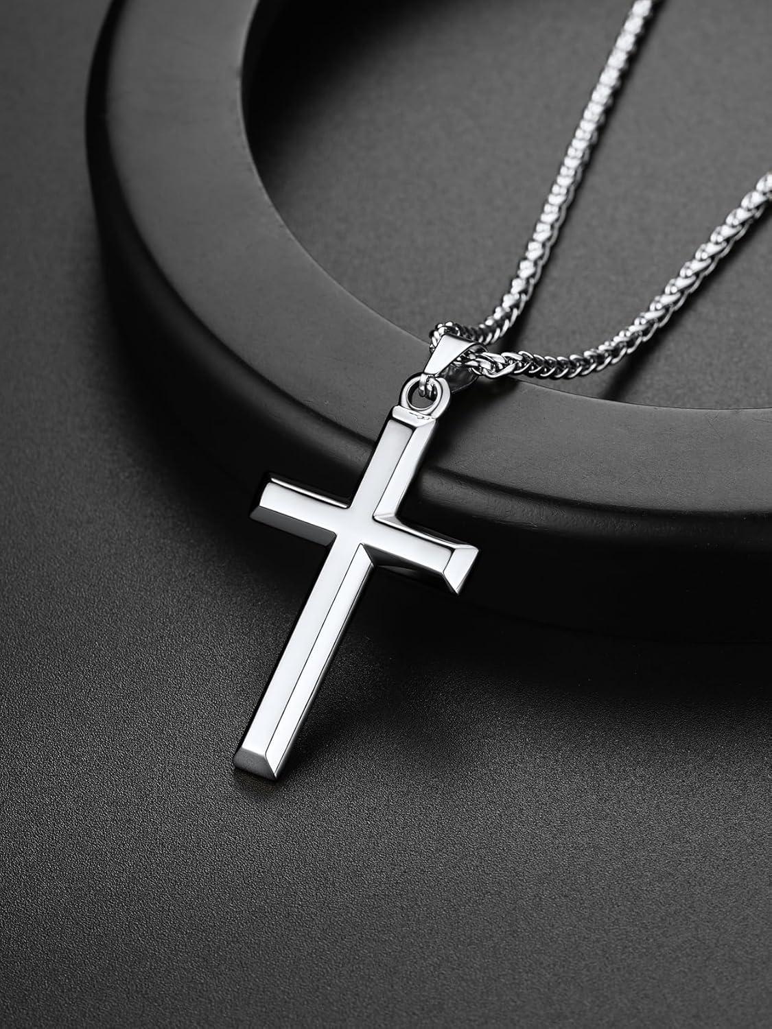 imageChainsHouse Cross Necklace for Men Black18K Gold PlatedStainless Steel Christian Jewelry Cross Pendant Necklace for Men with Gift Boxd CrossSteel