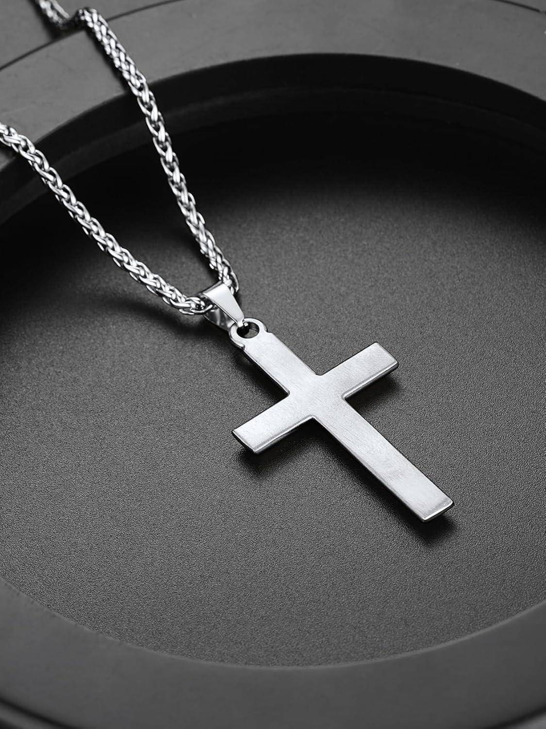 imageChainsHouse Cross Necklace for Men Black18K Gold PlatedStainless Steel Christian Jewelry Cross Pendant Necklace for Men with Gift Boxd CrossSteel
