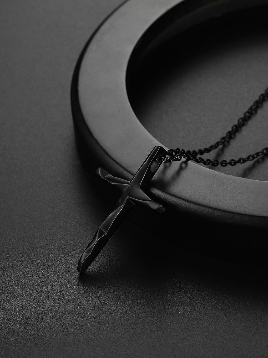 imageChainsHouse Cross Necklace for Men Black18K Gold PlatedStainless Steel Christian Jewelry Cross Pendant Necklace for Men with Gift Boxe Irregular CrossBlack