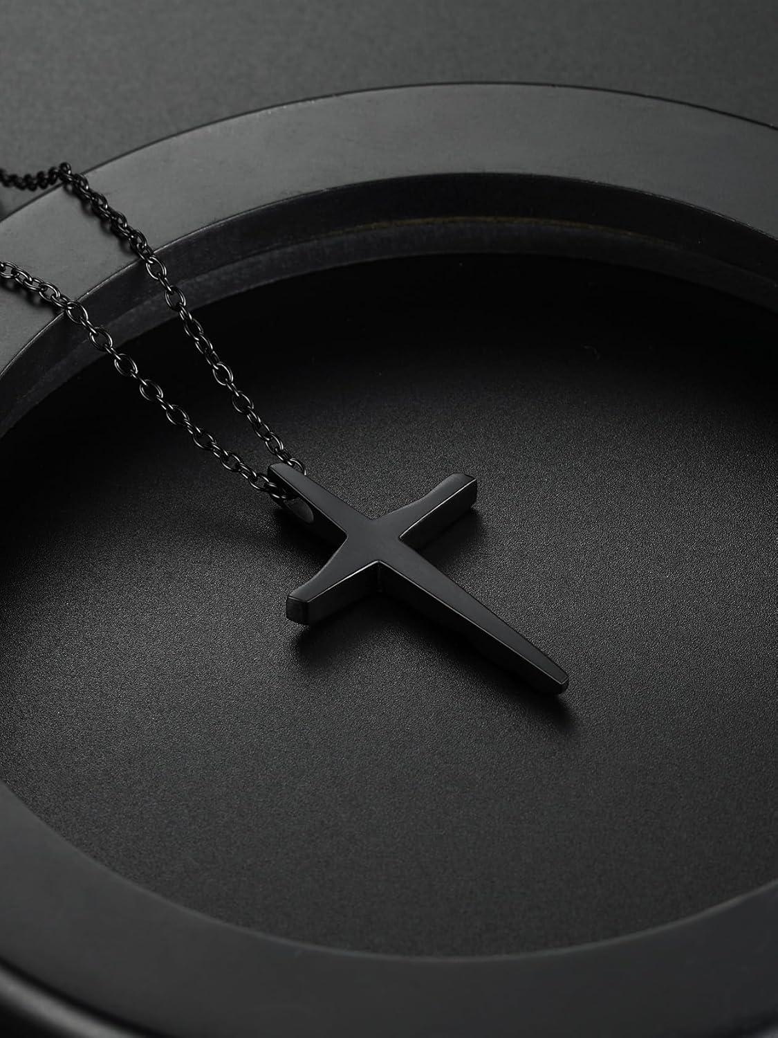 imageChainsHouse Cross Necklace for Men Black18K Gold PlatedStainless Steel Christian Jewelry Cross Pendant Necklace for Men with Gift Boxe Irregular CrossBlack