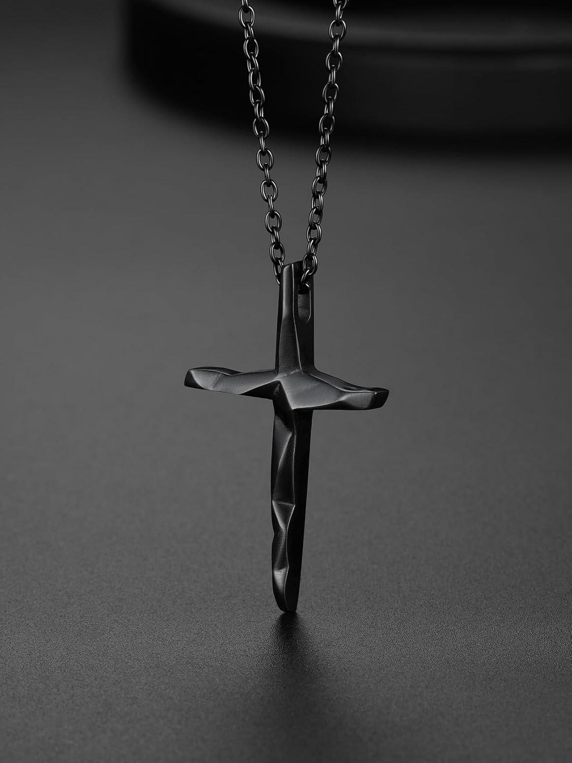 imageChainsHouse Cross Necklace for Men Black18K Gold PlatedStainless Steel Christian Jewelry Cross Pendant Necklace for Men with Gift Boxe Irregular CrossBlack