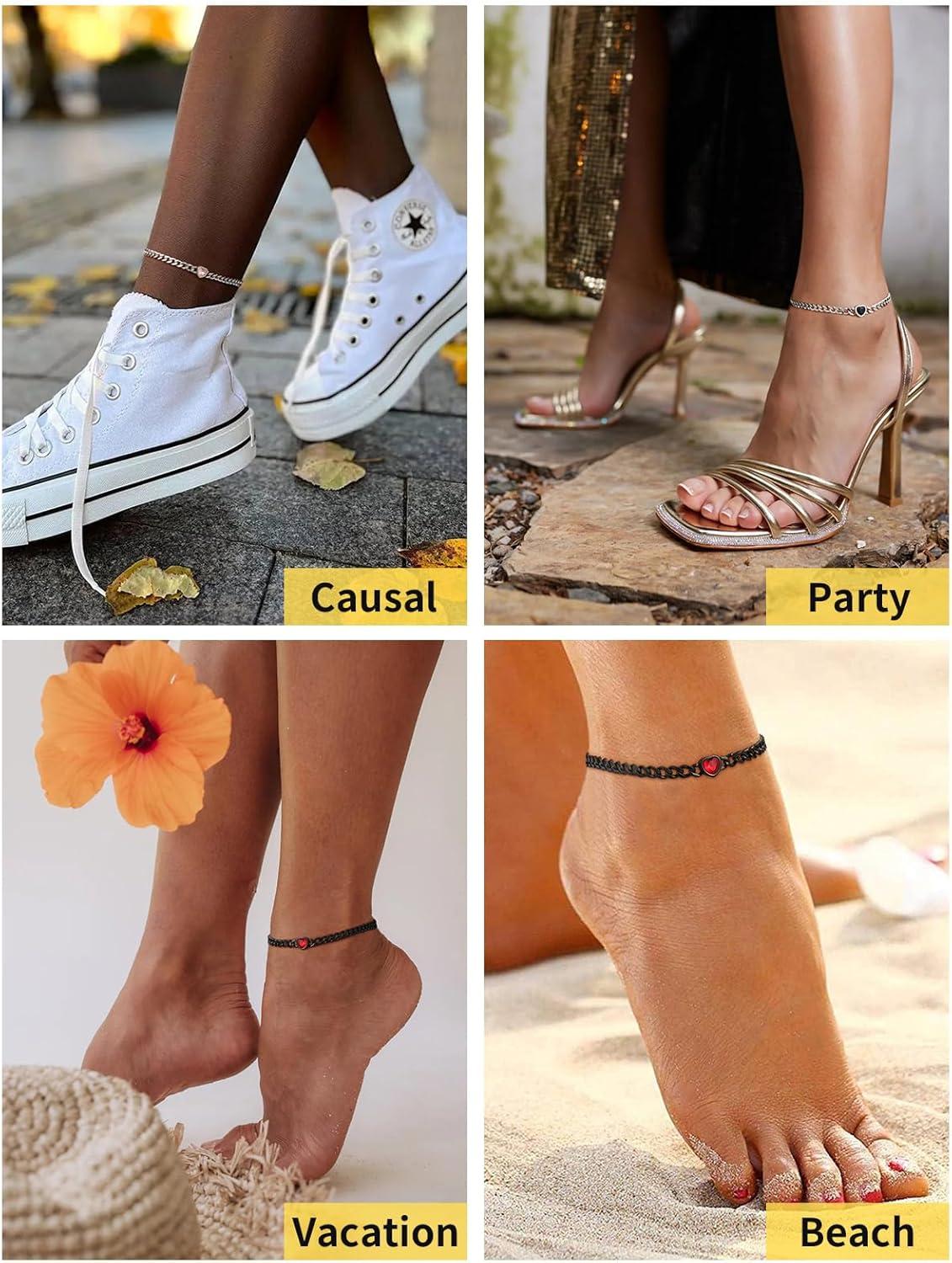 imageChainsHouse Cuban Chain Anklets for WomenStainless Steel Black 6mm Link Chain Ankle Bracelet with Heart Birthstone Jan Dec 12 Months 22cm27cm Adjustable with Gift Box09 SepSapphireSteel