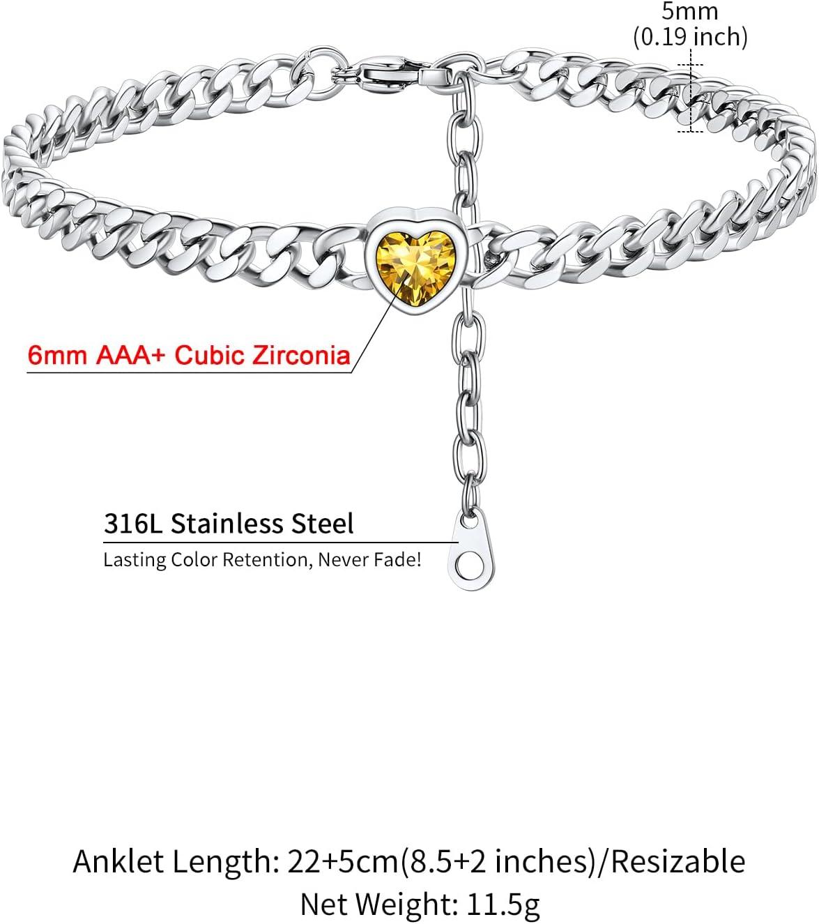 imageChainsHouse Cuban Chain Anklets for WomenStainless Steel Black 6mm Link Chain Ankle Bracelet with Heart Birthstone Jan Dec 12 Months 22cm27cm Adjustable with Gift Box11 NovTopazSteel