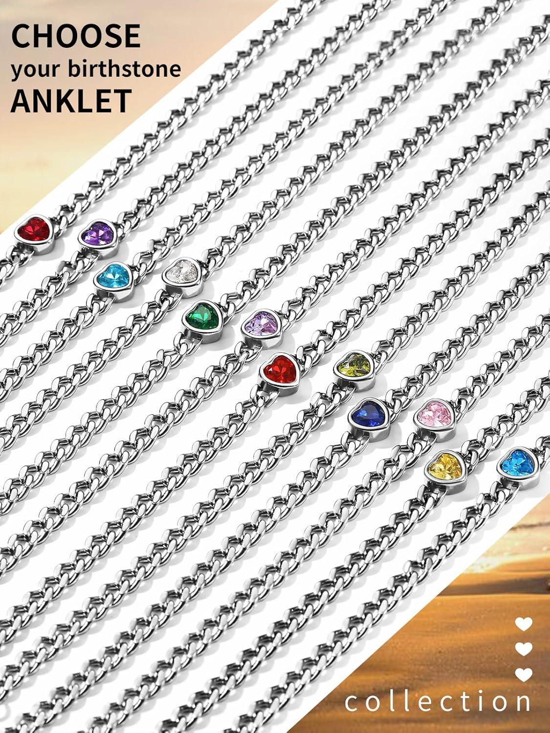 imageChainsHouse Cuban Chain Anklets for WomenStainless Steel Black 6mm Link Chain Ankle Bracelet with Heart Birthstone Jan Dec 12 Months 22cm27cm Adjustable with Gift Box13 Black StoneSteel