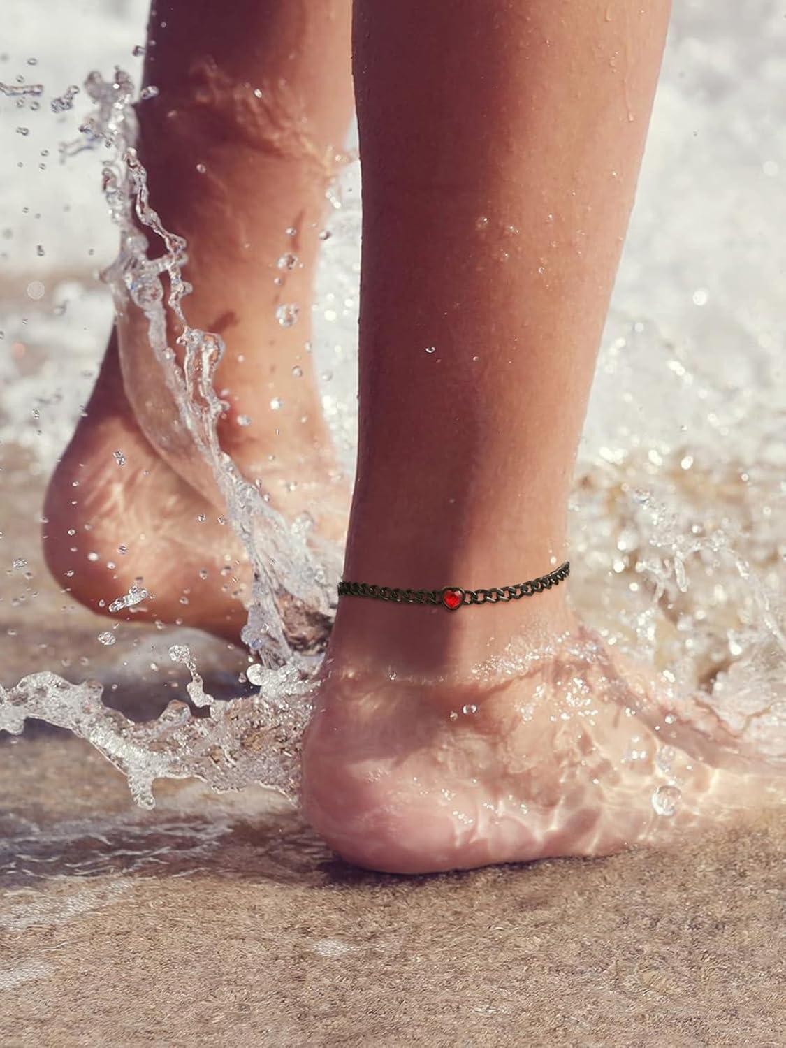 imageChainsHouse Cuban Chain Anklets for WomenStainless Steel Black 6mm Link Chain Ankle Bracelet with Heart Birthstone Jan Dec 12 Months 22cm27cm Adjustable with Gift Box05 MayEmeraldBlack