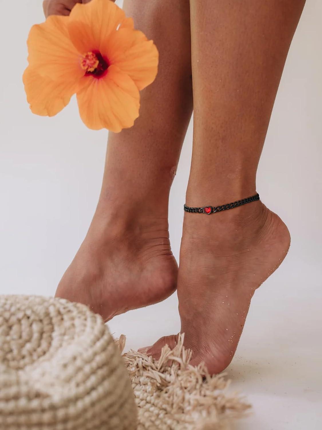 imageChainsHouse Cuban Chain Anklets for WomenStainless Steel Black 6mm Link Chain Ankle Bracelet with Heart Birthstone Jan Dec 12 Months 22cm27cm Adjustable with Gift Box08 AugPeridotBlack