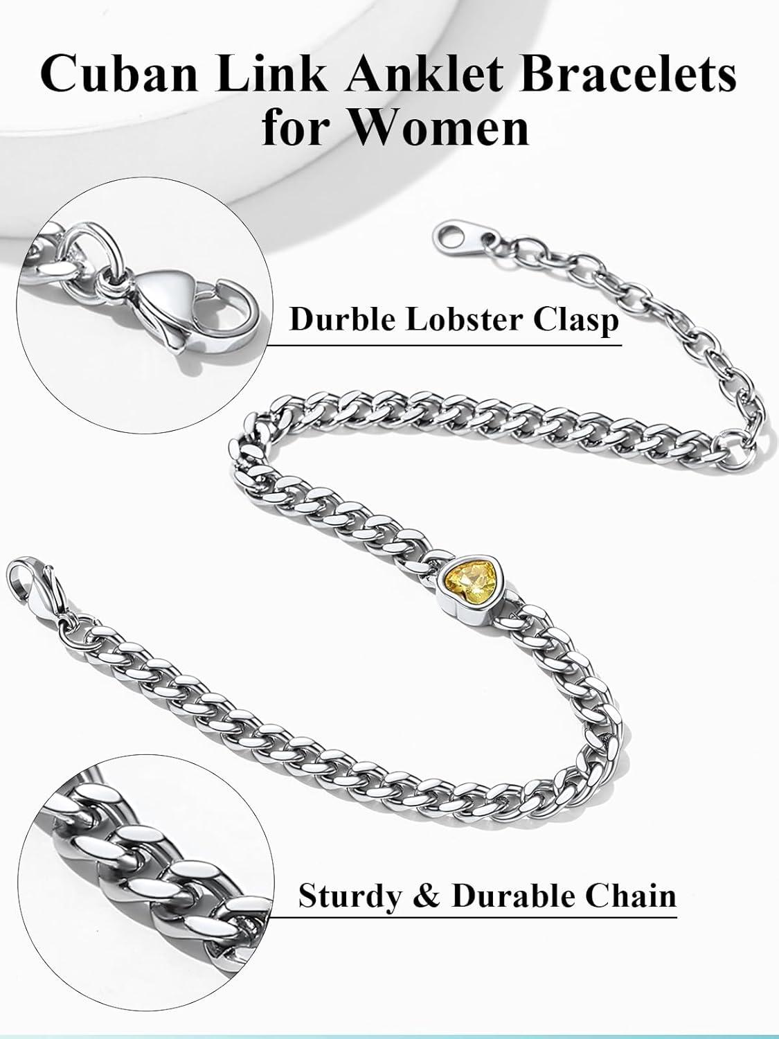 imageChainsHouse Cuban Chain Anklets for WomenStainless Steel Black 6mm Link Chain Ankle Bracelet with Heart Birthstone Jan Dec 12 Months 22cm27cm Adjustable with Gift Box09 SepSapphireSteel