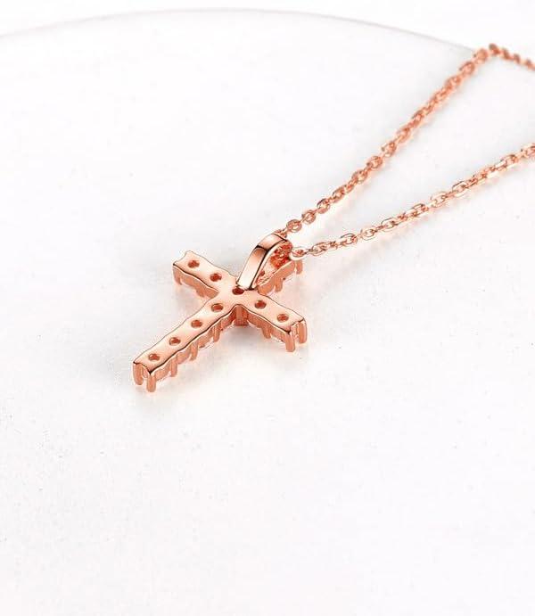 imageChainsHouse Cubic Zirconia Cross Necklace for Women Elegant Layered Cross Pendant Religious Crucifix Tiny Cross Necklaces for Women Girls Send Gift Boxc Claw CZ Rose Gold