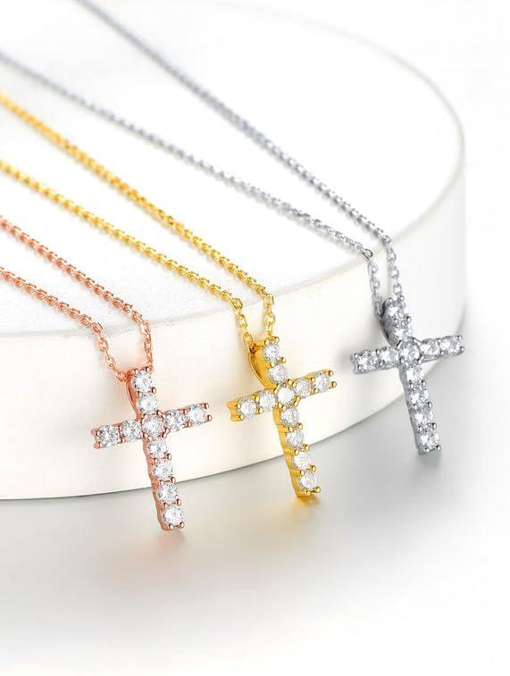 imageChainsHouse Cubic Zirconia Cross Necklace for Women Elegant Layered Cross Pendant Religious Crucifix Tiny Cross Necklaces for Women Girls Send Gift Boxc Claw CZ Rose Gold
