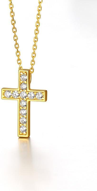 imageChainsHouse Cubic Zirconia Cross Necklace for Women Elegant Layered Cross Pendant Religious Crucifix Tiny Cross Necklaces for Women Girls Send Gift Boxb Inlaid CZ Gold
