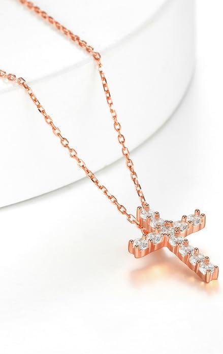 imageChainsHouse Cubic Zirconia Cross Necklace for Women Elegant Layered Cross Pendant Religious Crucifix Tiny Cross Necklaces for Women Girls Send Gift Boxc Claw CZ Rose Gold