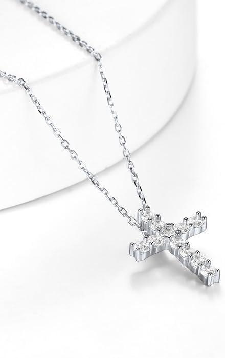 imageChainsHouse Cubic Zirconia Cross Necklace for Women Elegant Layered Cross Pendant Religious Crucifix Tiny Cross Necklaces for Women Girls Send Gift Boxc Claw CZ Silver