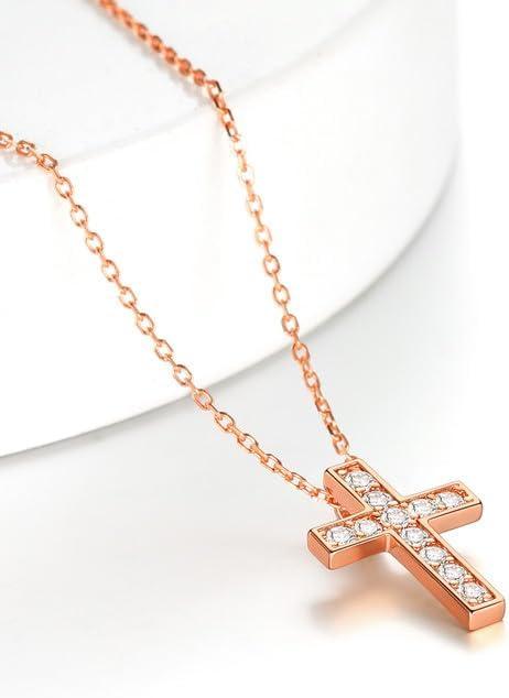 imageChainsHouse Cubic Zirconia Cross Necklace for Women Elegant Layered Cross Pendant Religious Crucifix Tiny Cross Necklaces for Women Girls Send Gift Boxb Inlaid CZ Rose Gold