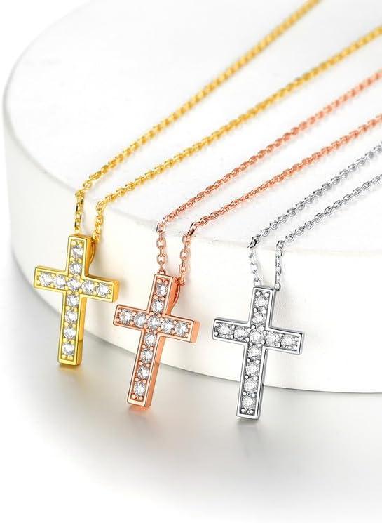 imageChainsHouse Cubic Zirconia Cross Necklace for Women Elegant Layered Cross Pendant Religious Crucifix Tiny Cross Necklaces for Women Girls Send Gift Boxb Inlaid CZ Rose Gold