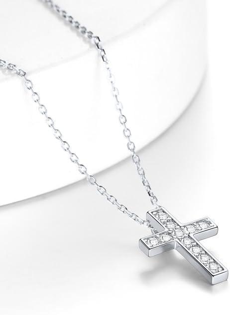 imageChainsHouse Cubic Zirconia Cross Necklace for Women Elegant Layered Cross Pendant Religious Crucifix Tiny Cross Necklaces for Women Girls Send Gift Boxb Inlaid CZ Silver