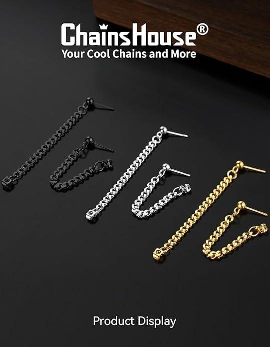 imageChainsHouse Dangle Earrings for Men Women Stainless Steel Drop Chain Earring