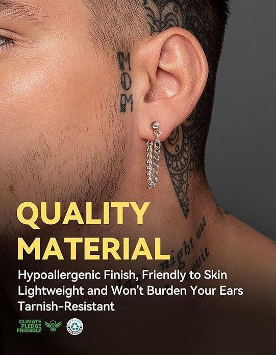 imageChainsHouse Dangle Earrings for Men Women Stainless Steel Drop Chain Earring