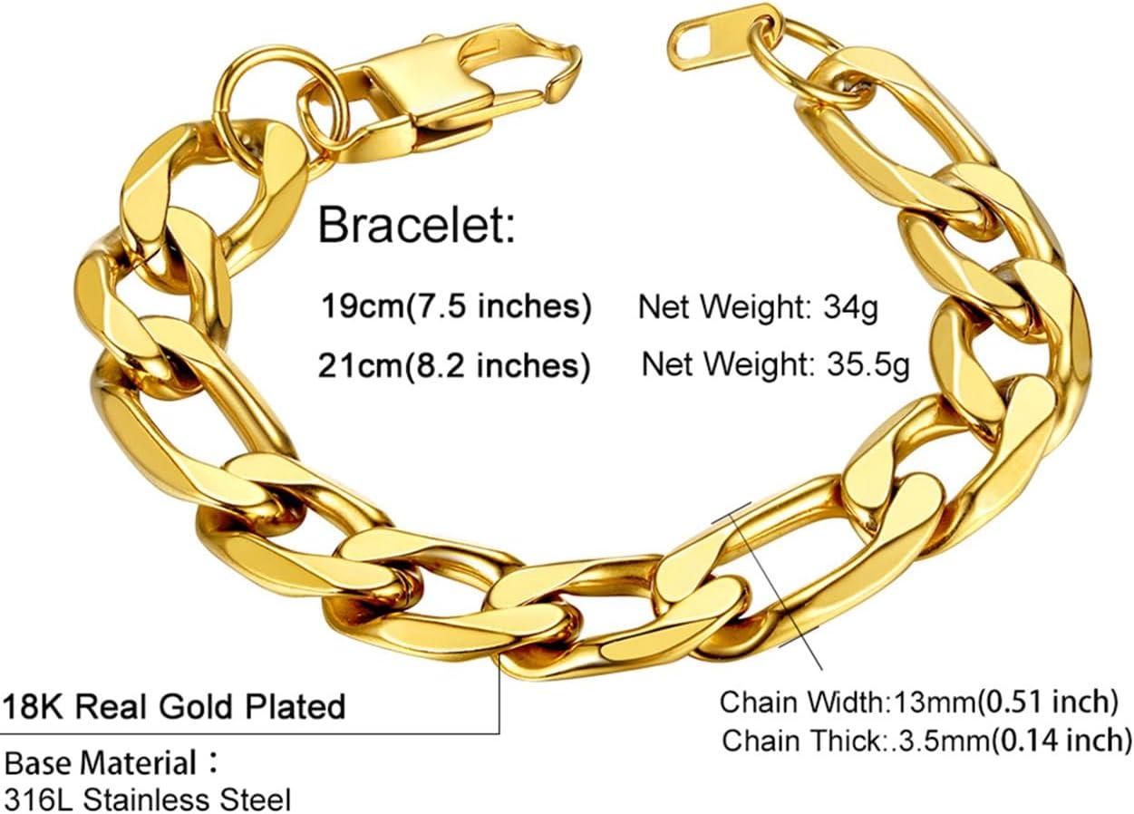 imageChainsHouse Figaro Link Chain Bracelet Stainless SteelBlack18K Gold Plated Wrist Bracelets for Men Women 6MM13MM 75quot83quot Send Gift Boxb 13mmgold