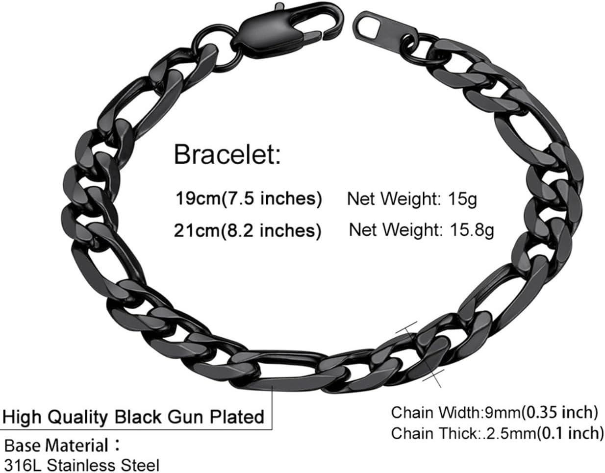 imageChainsHouse Figaro Link Chain Bracelet Stainless SteelBlack18K Gold Plated Wrist Bracelets for Men Women 6MM13MM 75quot83quot Send Gift Boxh 9mmblack