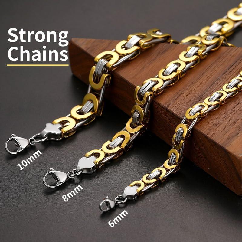 imageChainsHouse Flat Byzantine Link Necklace for Men 6mm8mm10mm Width 18K Gold PlatedStainless Steel Black Byzantine Chain Necklaces 18quot 20quot 22quot 24quot 26quot 28quot 30quot Length with Gift BoxJ Gold6mm