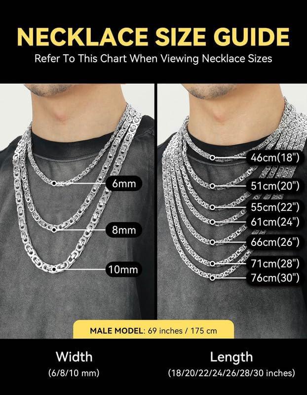 imageChainsHouse Flat Byzantine Link Necklace for Men 6mm8mm10mm Width 18K Gold PlatedStainless Steel Black Byzantine Chain Necklaces 18quot 20quot 22quot 24quot 26quot 28quot 30quot Length with Gift BoxFSteel8mm